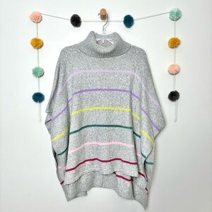 LOFT Cowlneck Grey Striped Multicolor Poncho